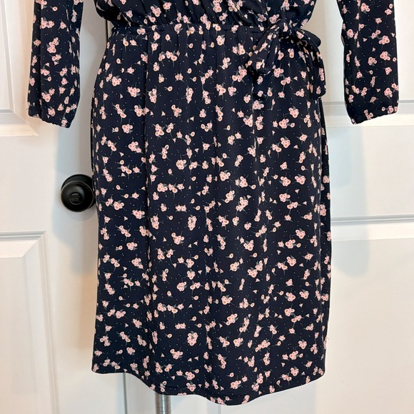 Collective Concepts Navy Pink Floral Long Sleeve Faux Wrap Jersey Dress S Petite - Picture 5 of 11